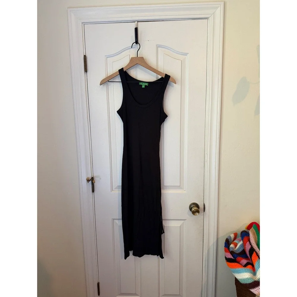 J.Crew | Ruched‎ Midi Tank Dress in Vintage Rib S Black Side Slit Ruched BP250